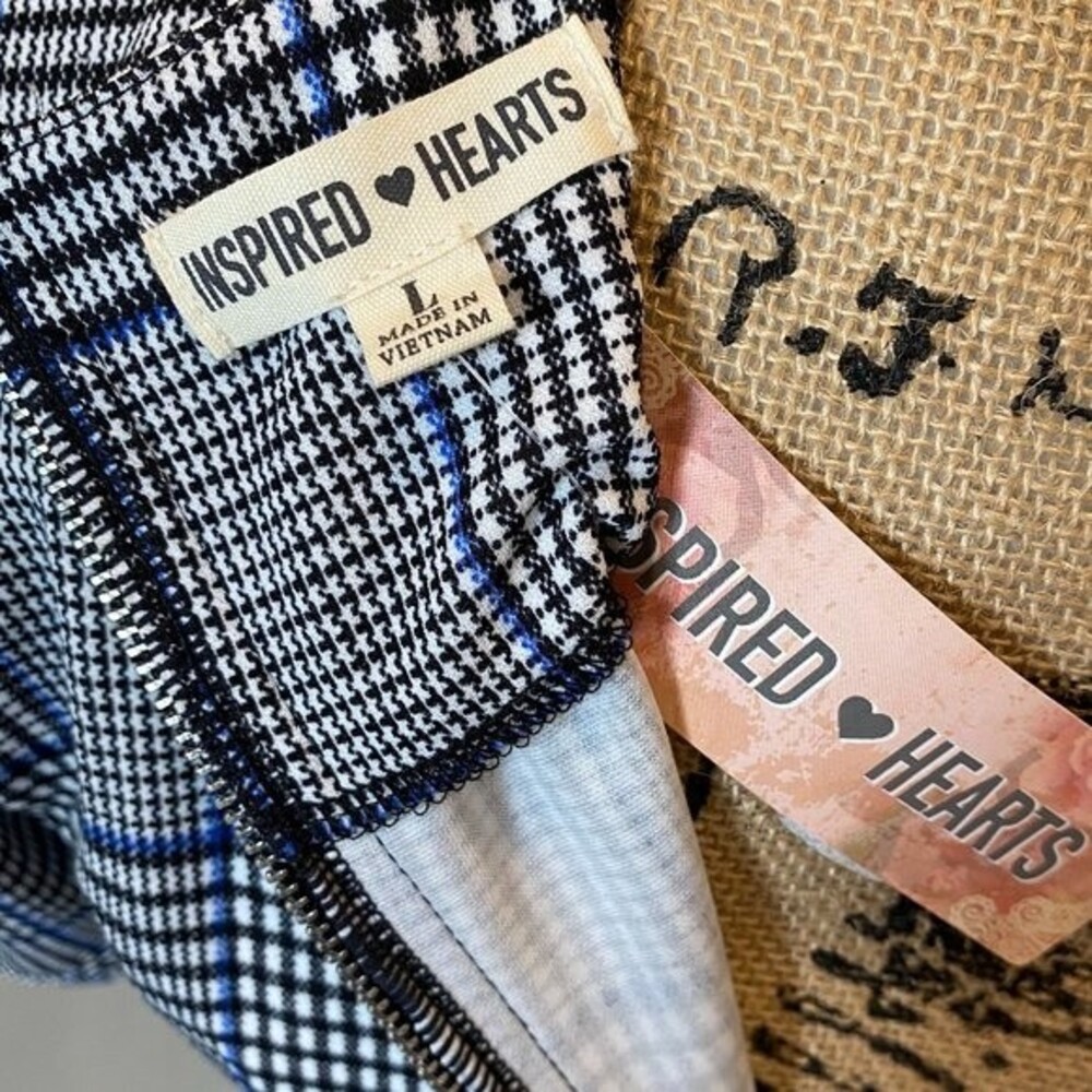 NWT WOMENS DRESS BY INSPIRED HEARTS BLUE BLACK & WHITE PLAID SIZE LARGE - Picture 3 of 14